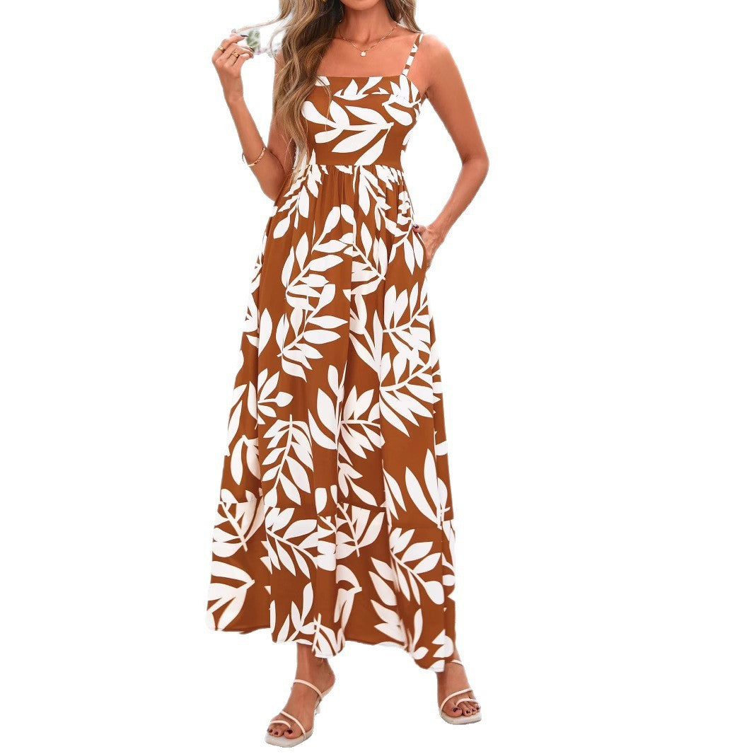Fashion Lady Striped Spaghetti Straps Backless Dress