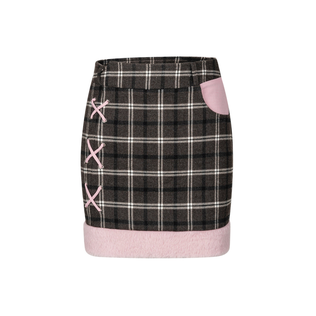Checker Panel Love Hot Girl High Waist Skirt