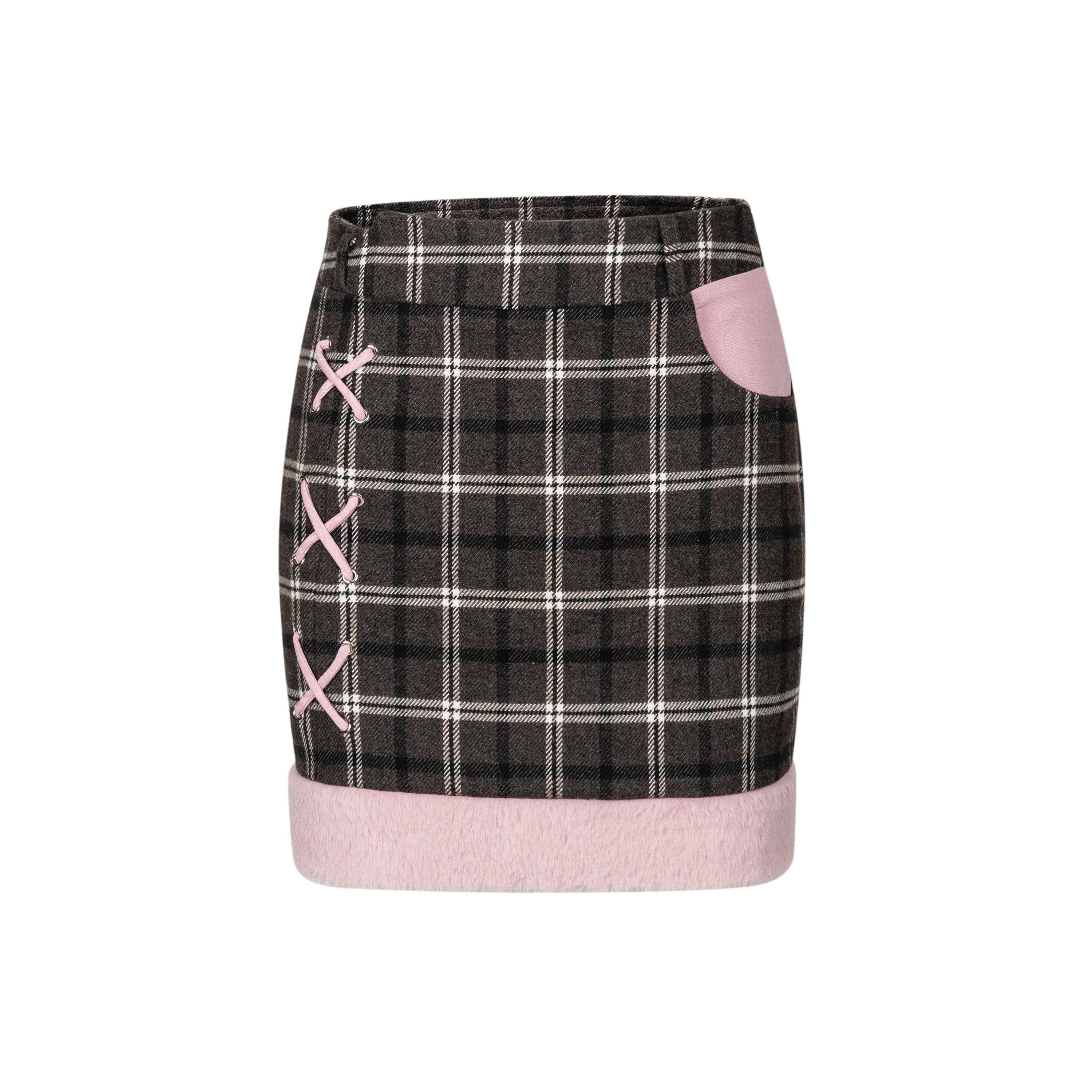 Checker Panel Love Hot Girl High Waist Skirt