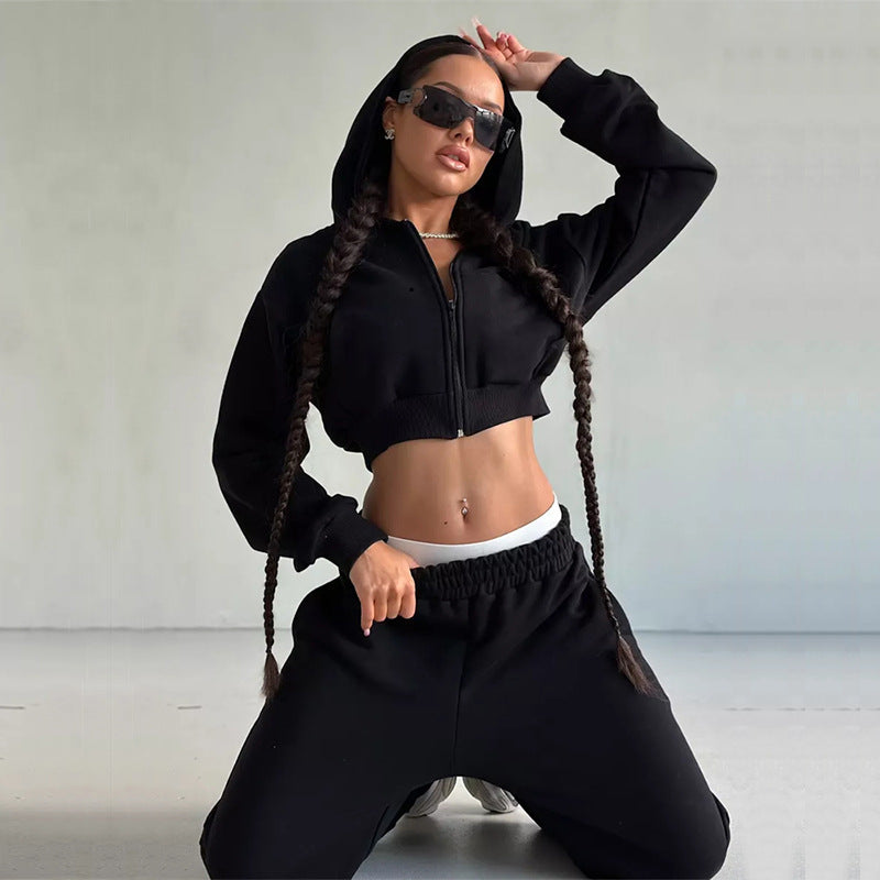 Women's Solid Color Leisure Long-sleeved Hooded Sweater Trousers