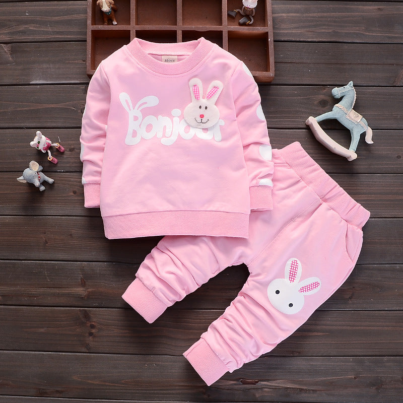 Girls Cartoon Long-sleeved Two-piece Suit 1-4 Years Old Autumn Suit
