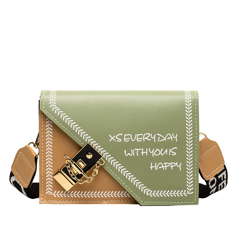 Wide shoulder strap letter shoulder bag