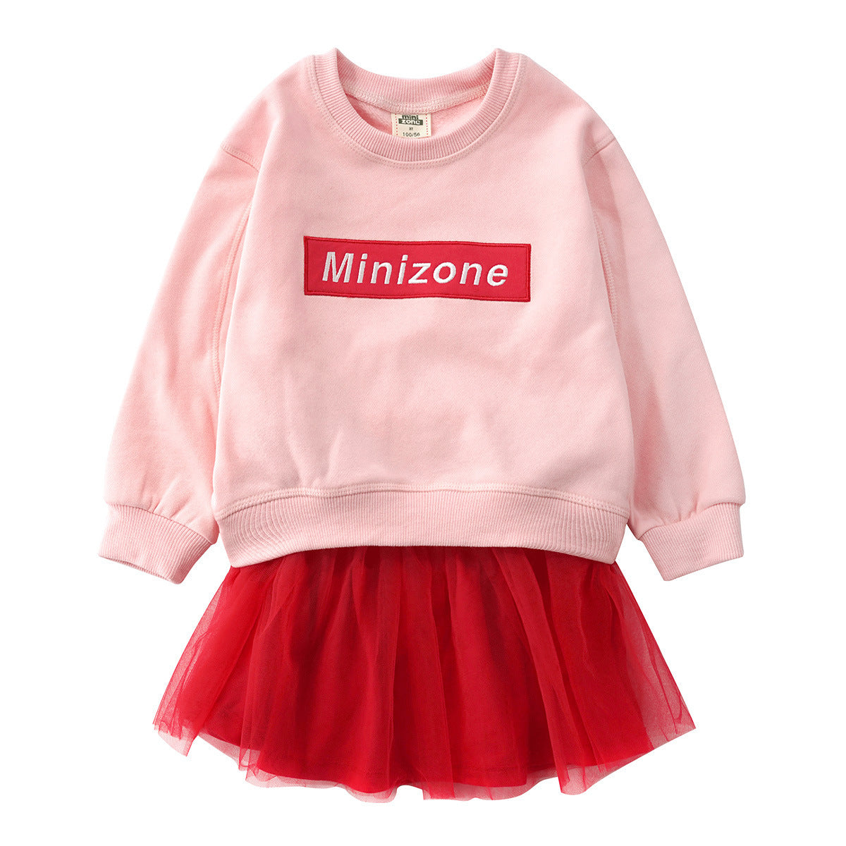 Girls' Tunic Long-sleeved T-shirt + Mesh Short Skirt Two-piece