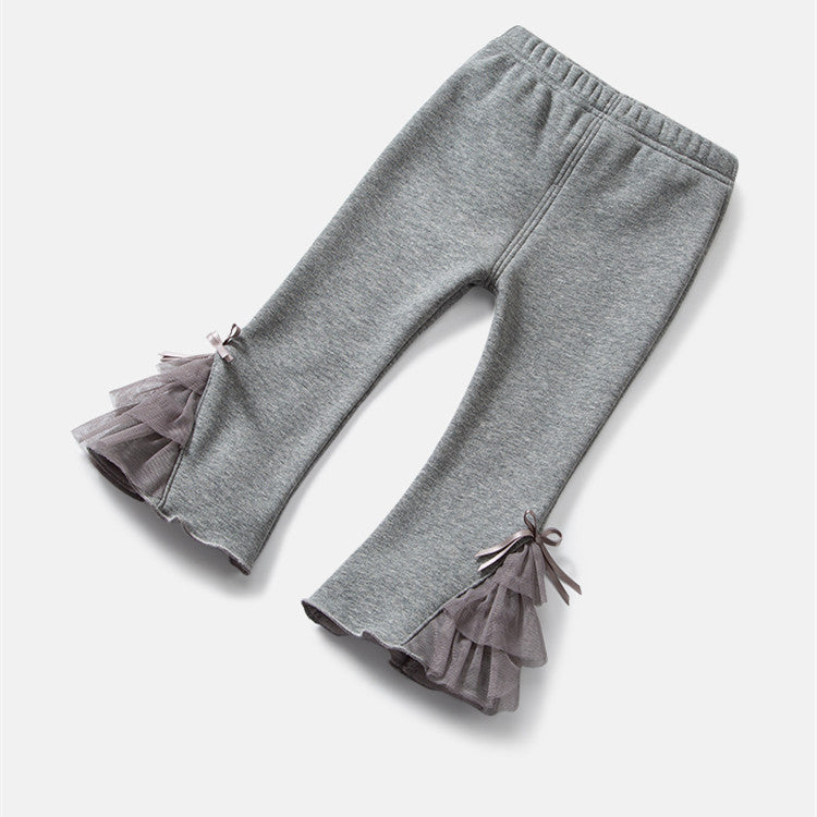 Female Baby Winter Plush Velvet Bottoming Flared Pants