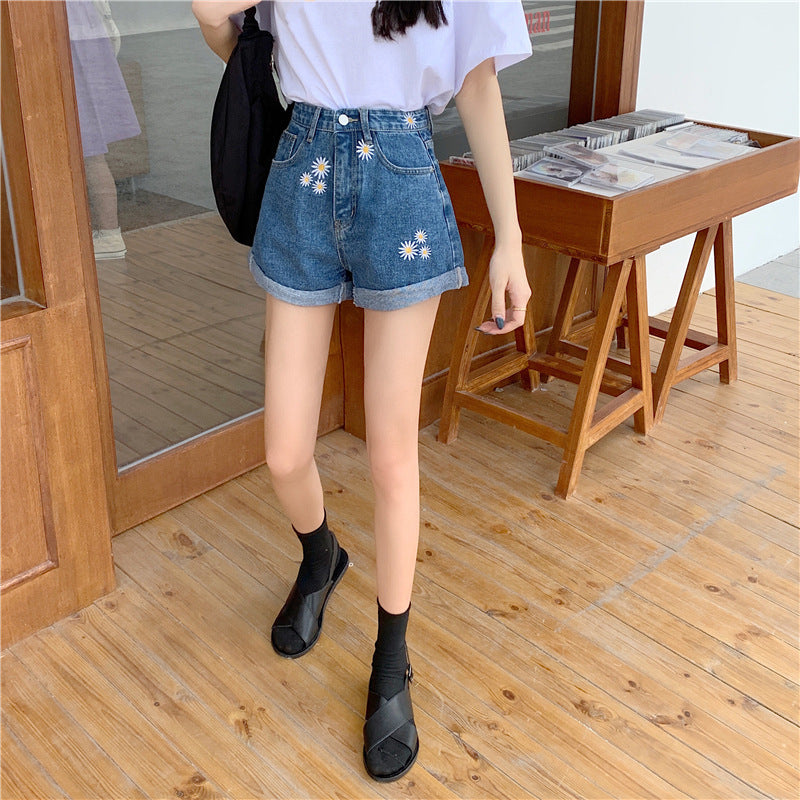 Daisy baggy denim wide-leg shorts