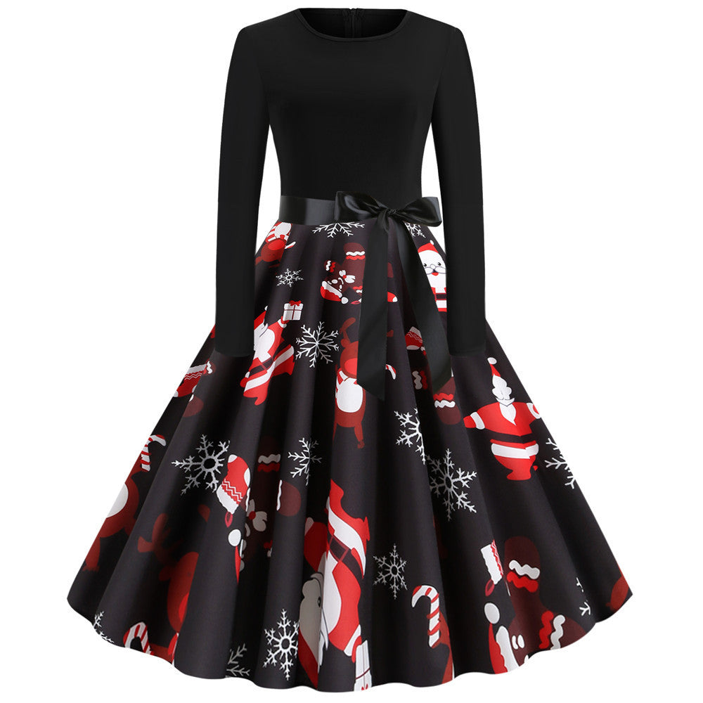 Christmas vintage round neck print skirt