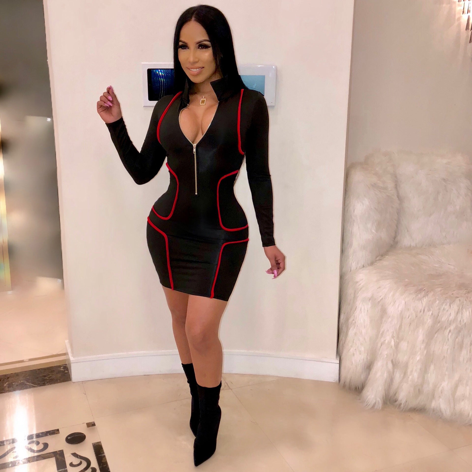 Fashion V-neck Mid-length Dress Women's Clothing Dress