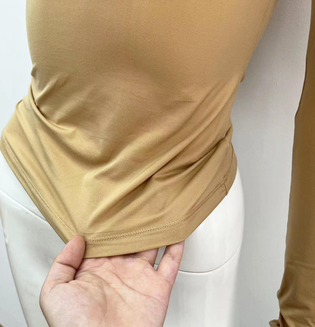 Brushed High-density Nylon Long-sleeved Bottoming Women's Single Wear