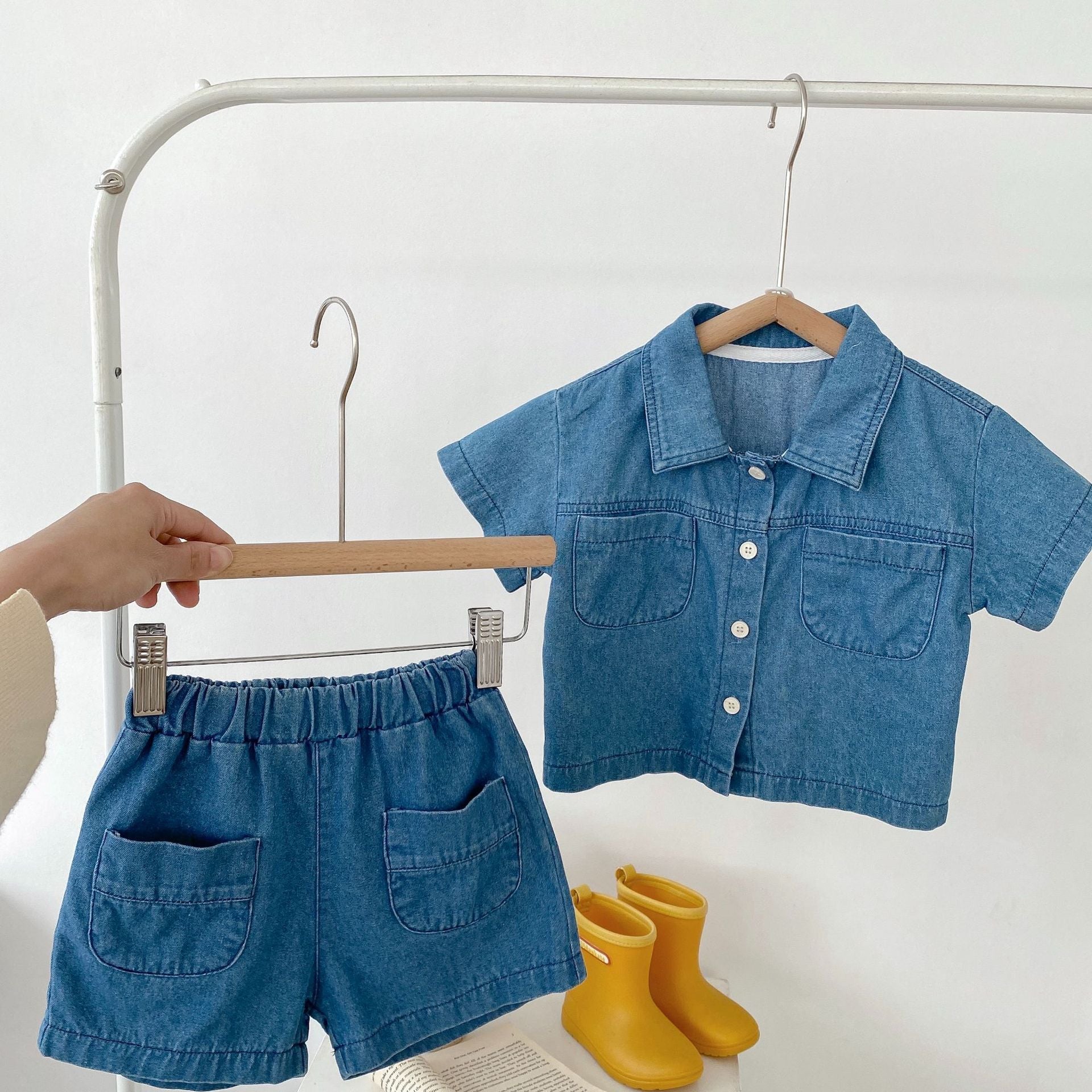 Denim Short Sleeve Pocket Top Boyshorts Baby Boy Suit