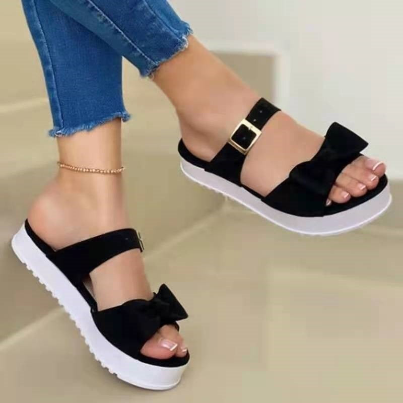 Women's Flat Suede Slip-On Solid Bow Sandals