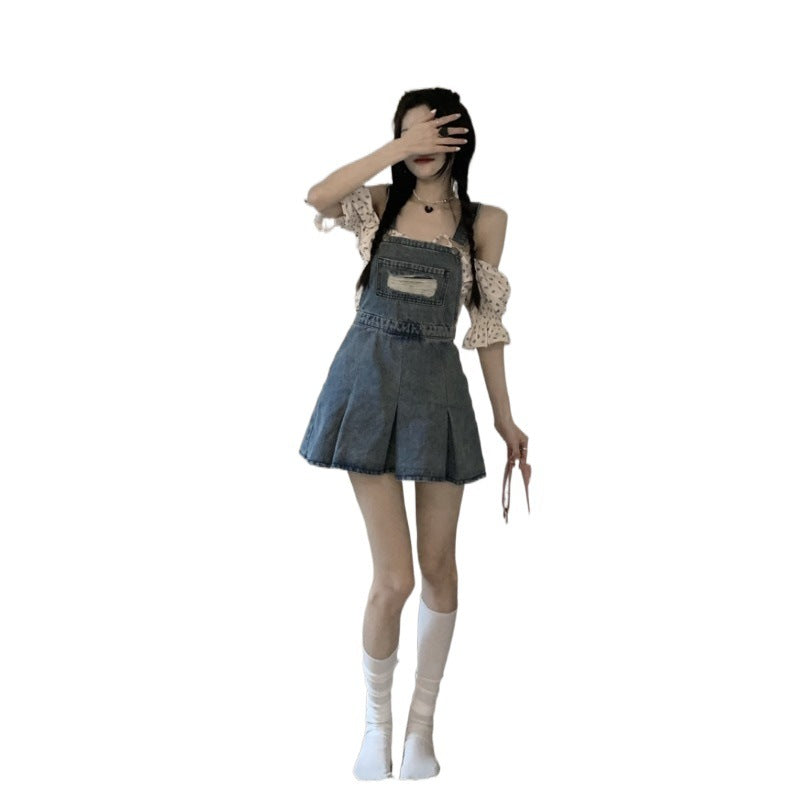 Women's Fashion Casual Denim Brace Dress