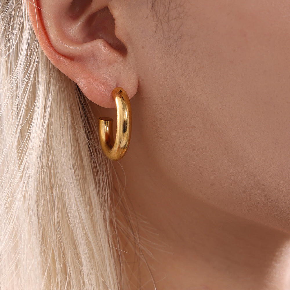 Elegant Minimalist Style C-shaped Earrings French 18K Gold Plating Elegant Ring Glossy Earrings