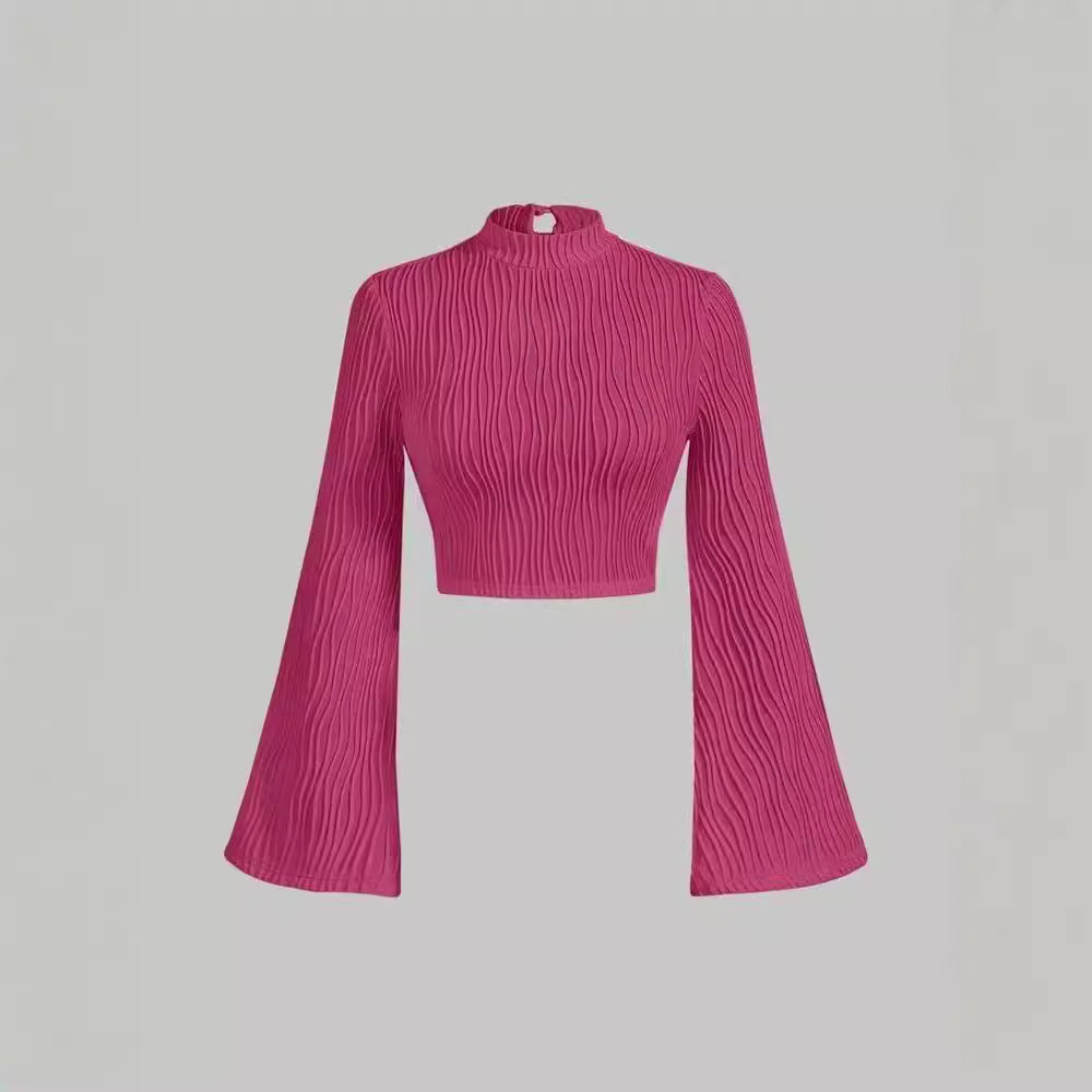 Printed Sexy Lace Thick Long Sleeved T-shirt Knitted Sweater