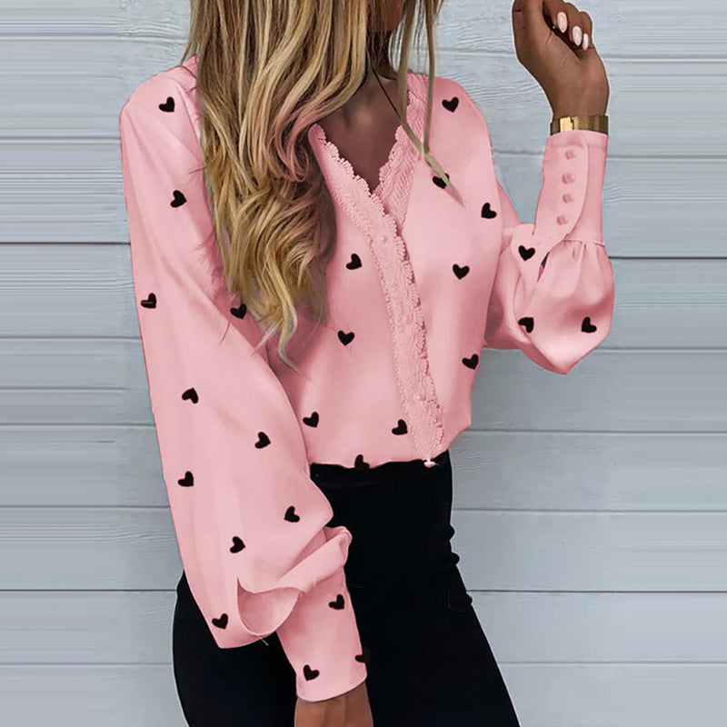 Full-frame Love Long-sleeved Cardigan Lantern Sleeve Top