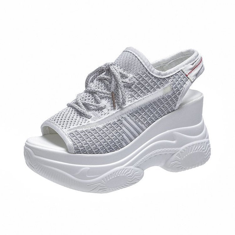 Women's Platform Mesh Surface Breathable Lace-up Wedge Sandals