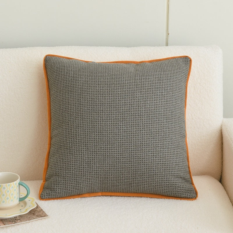 Simple Cotton And Linen Cushion Orange Plaid Pillow Cover