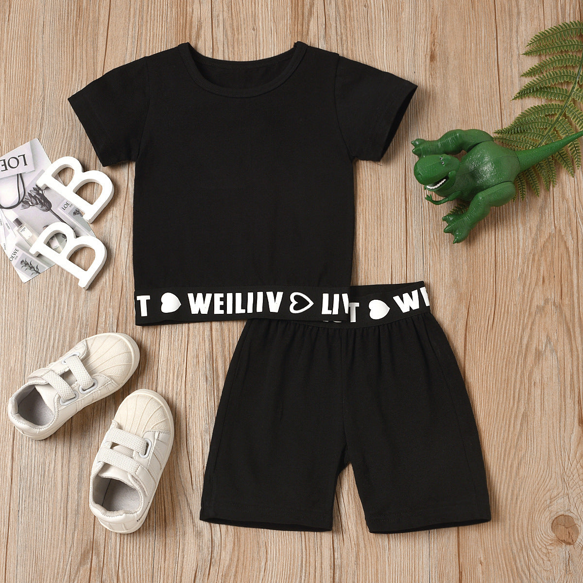 Sports Style Letter Short Sleeve Two-piece Set