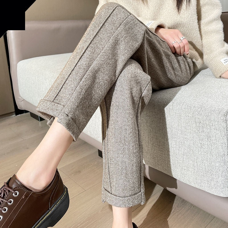 Small Women's Autumn And Winter Herringbone Pattern Woolen Trousers