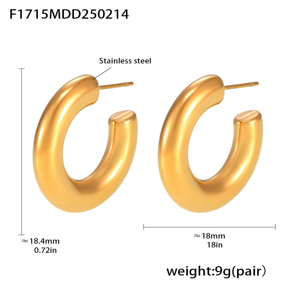 Elegant Minimalist Style C-shaped Earrings French 18K Gold Plating Elegant Ring Glossy Earrings