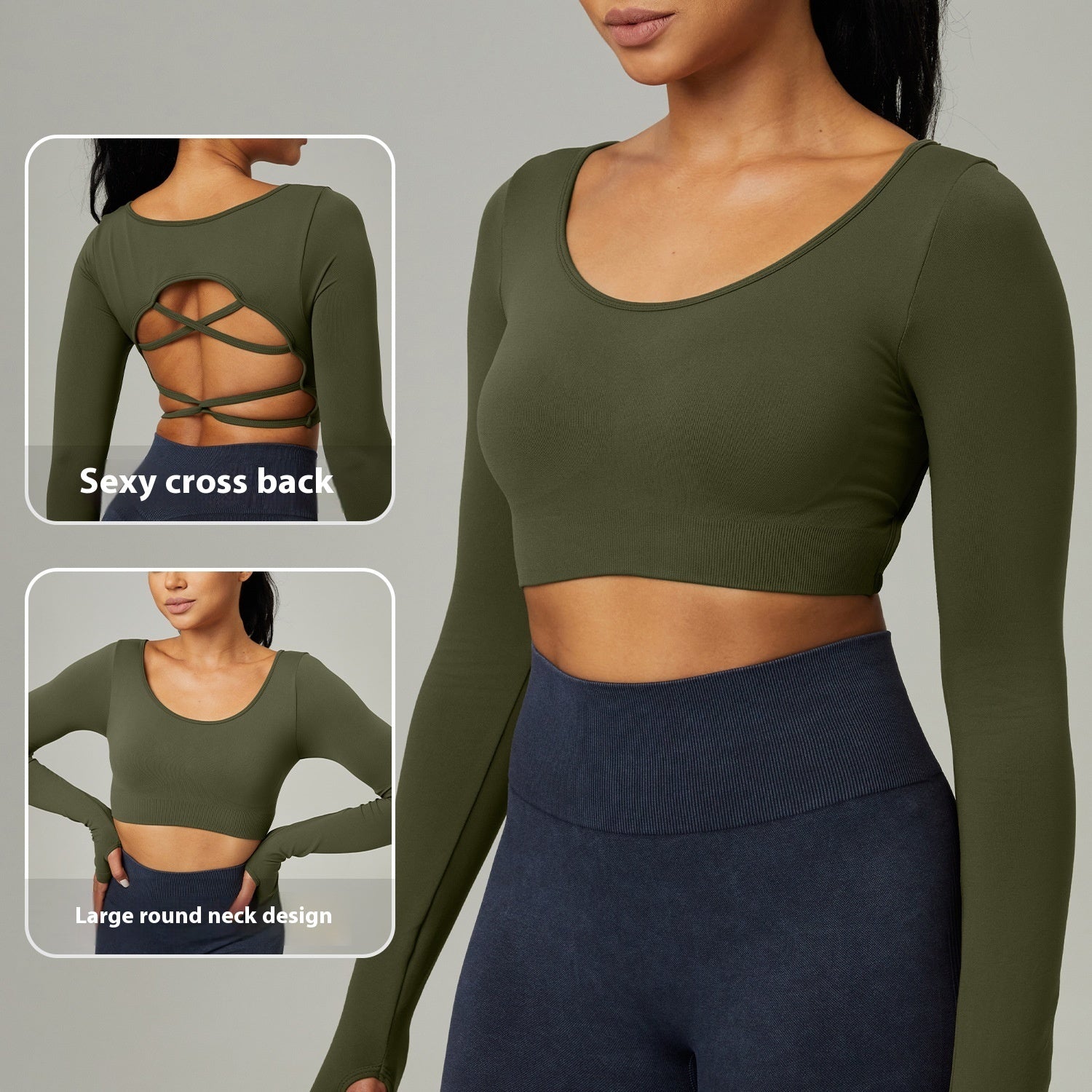 Quick Drying Clothes Outdoor Long Sleeve Cross Beauty Back Workout Clothes Sports Top