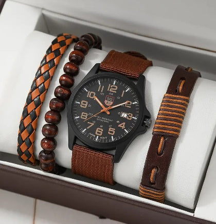 Men's Fashion Simple Quartz Watch All-match Beaded Bracelet