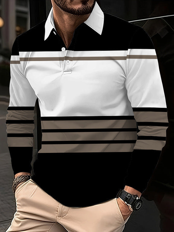European And American 3D Digital Printing Lapel Short Sleeve Pullover Leisure Men's T-shirt Buckle