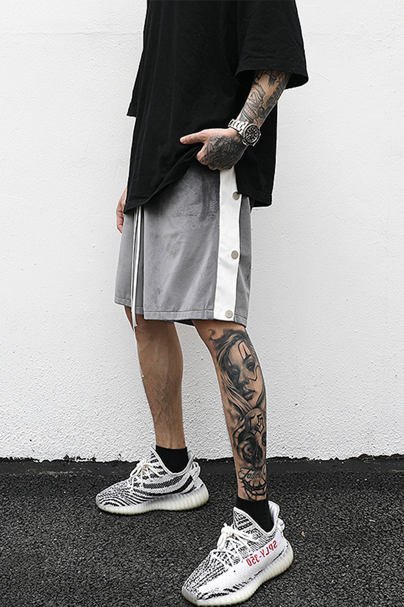 Side Stripe-Breasted Split Drawstring Shorts