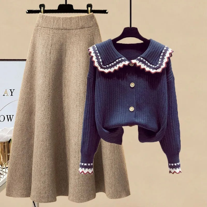 Lazy Wind Wear Design Sense Niche Sweater Slimming Skirt Two-piece Set