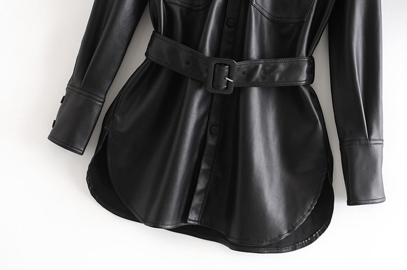 Loose long sleeve lapel with belt coat