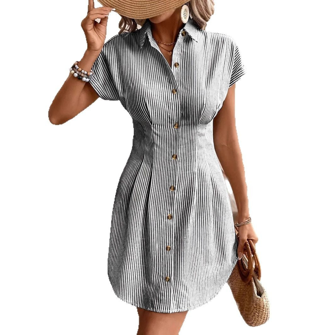 Blue Stripes Cardigan Short Sleeve Dress