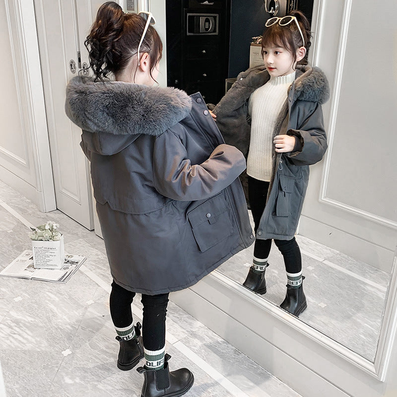 Girls' Fleece Lined Padded Warm Keeping Hooded Cotton-padded Coat