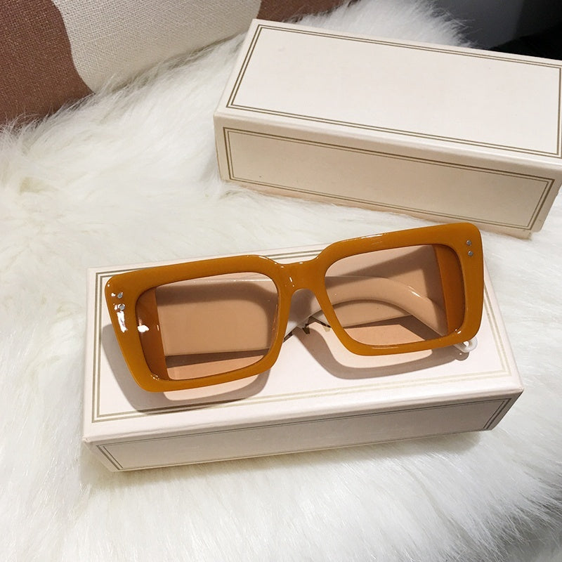 Men's And Women's Rectangular Large Frame Trendy Pink And Green Face-looking Sunglasses