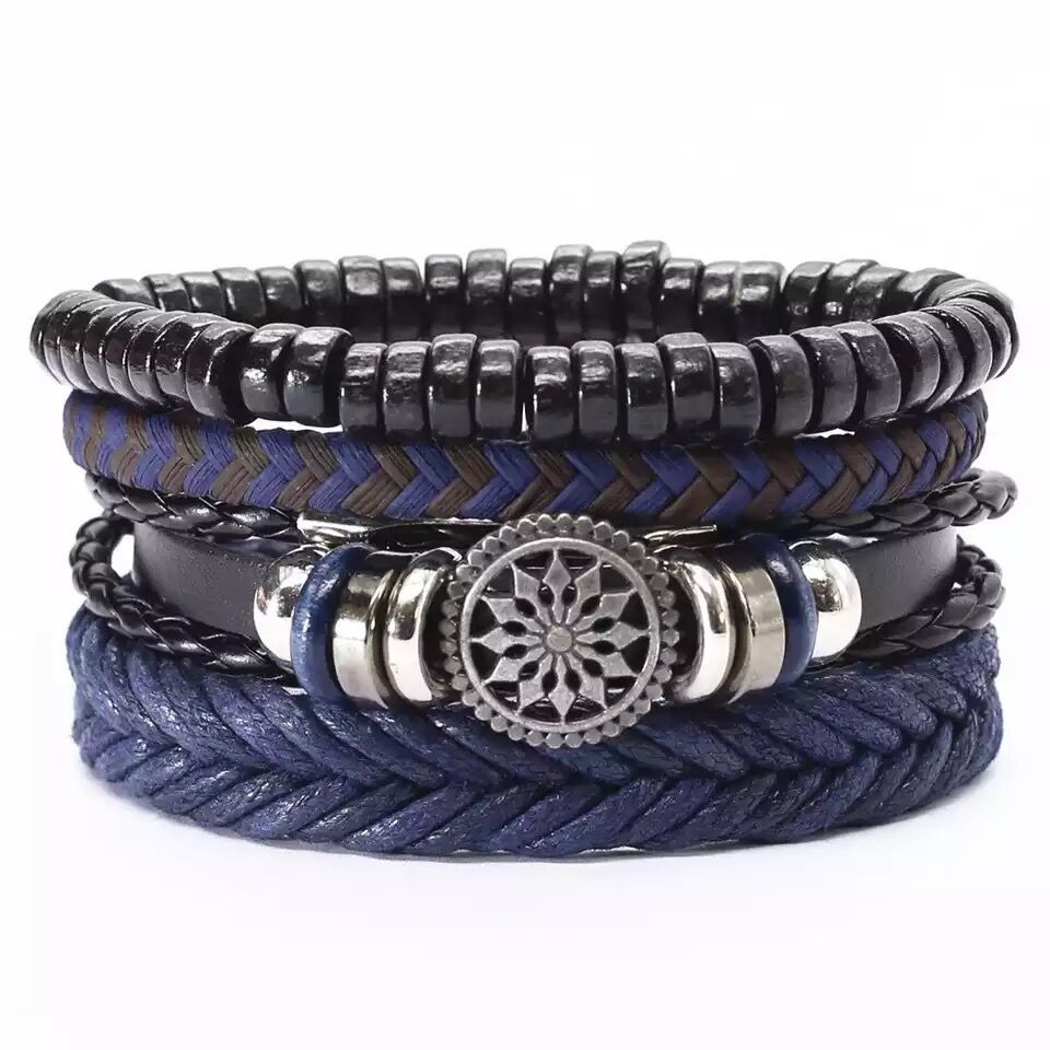 Handmade Bracelet Multi-layer Braided Leather Punk Bracelet Wristband Alloy Leather Bracelet Diy Foreign Trade Jewelry