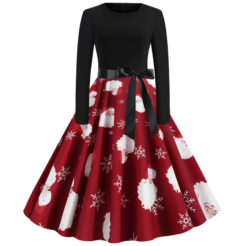 Christmas vintage round neck print skirt