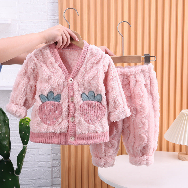 Girls' Coral Fleece Home Wear Two-piece Set