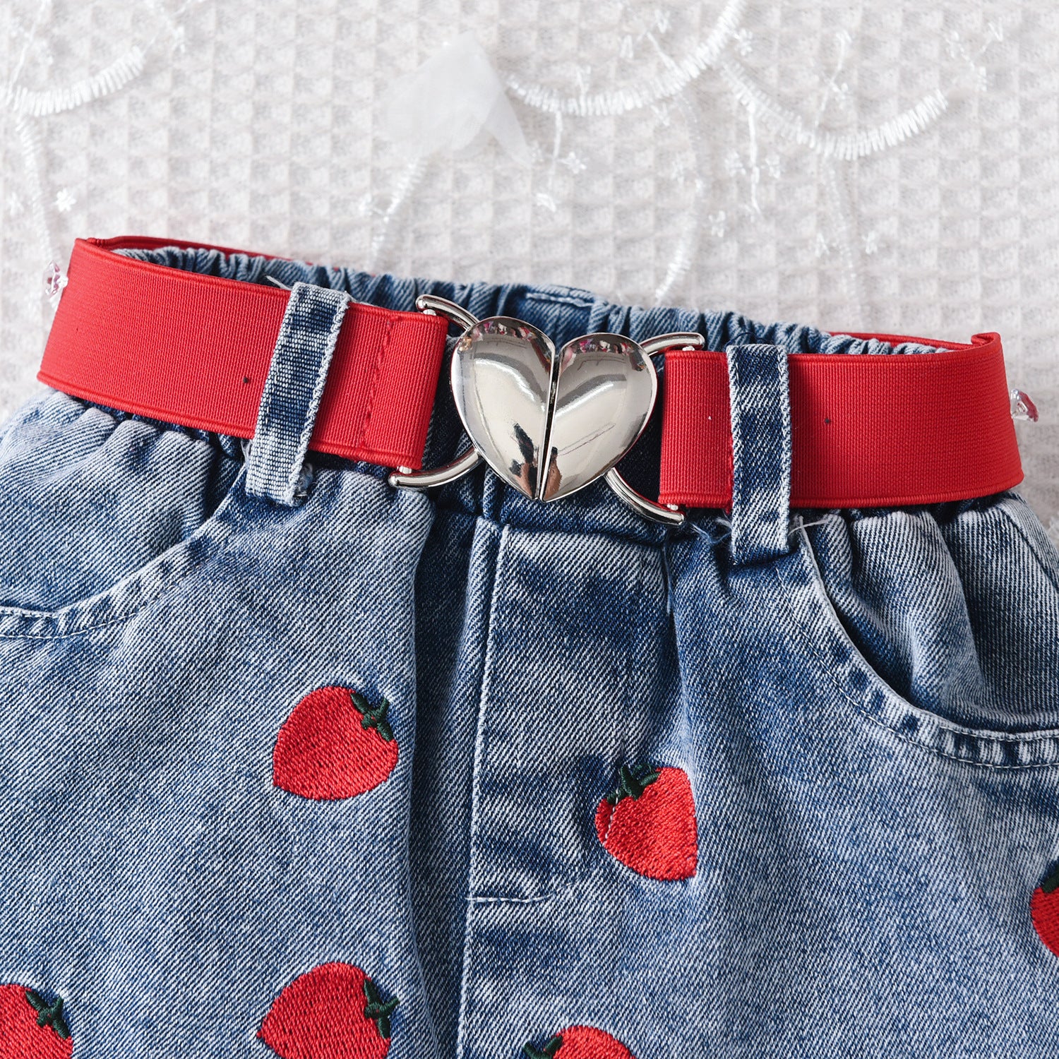 Sling Off-neck Solid Color Top Denim Shorts Suit