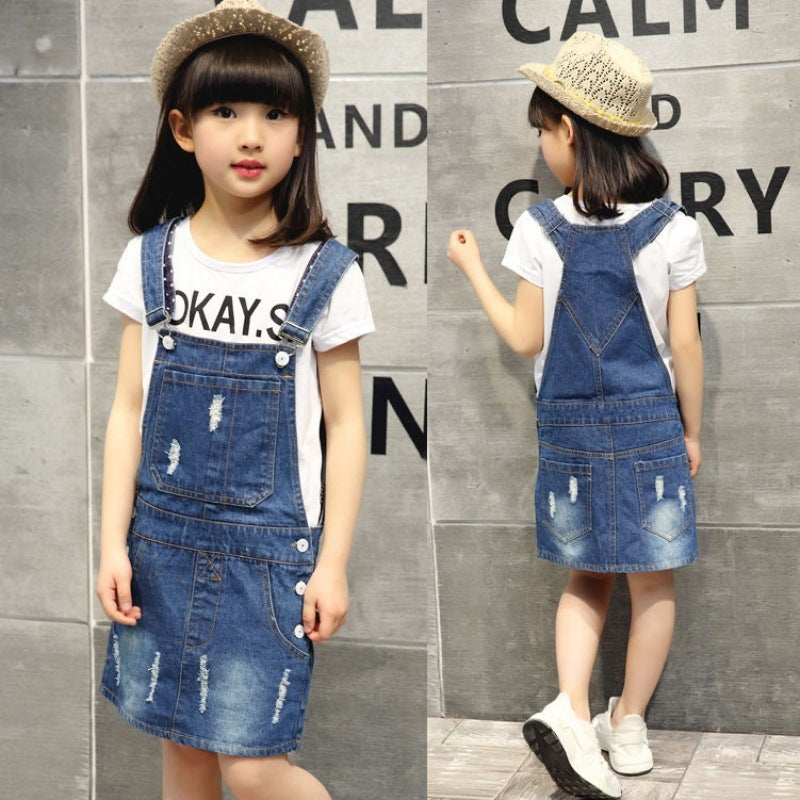 Middle-aged Girls' Denim Suspender Dress