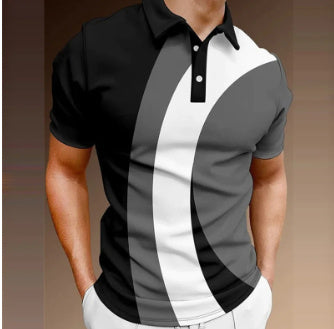 European And American New Men's Top Printed Lapel POLO Shirt
