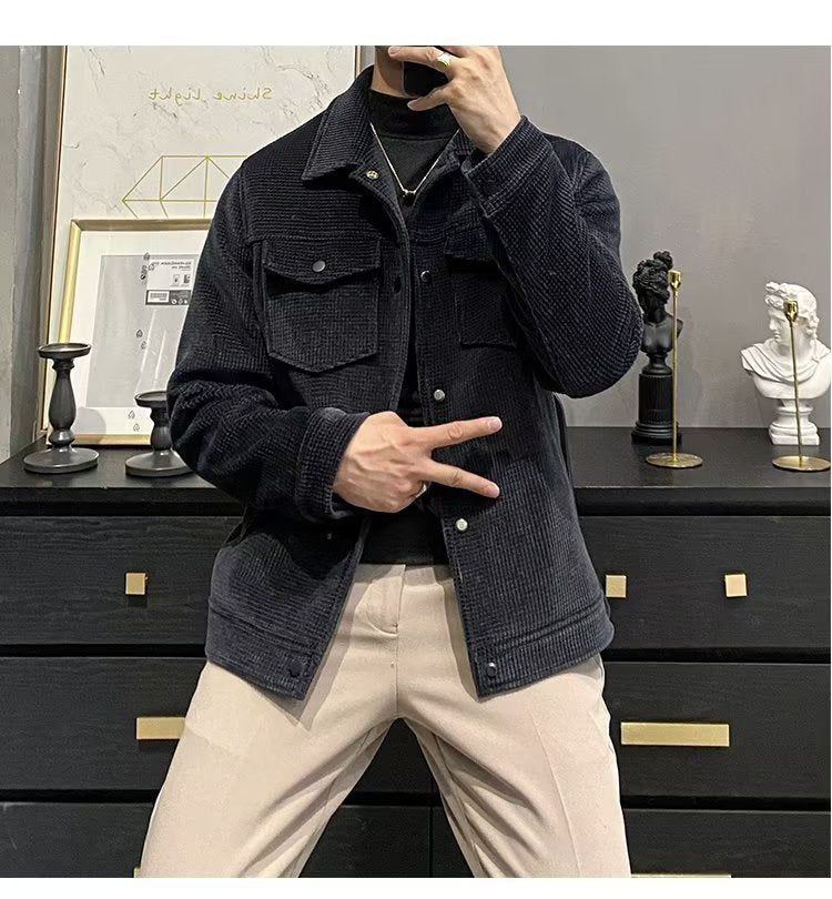 Men's Short Lapel Corduroy Double Jacket