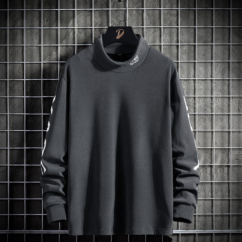 Fashion Letter Print De Velvet Bottoming Shirt Men's Long-Sleeved T-shirt