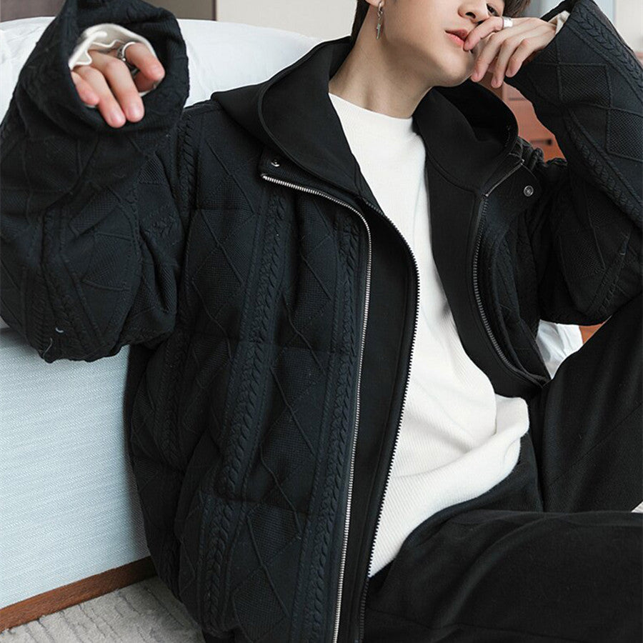 Men's Fashion Casual Twist Hooded False Two Piece Cotton Jacket