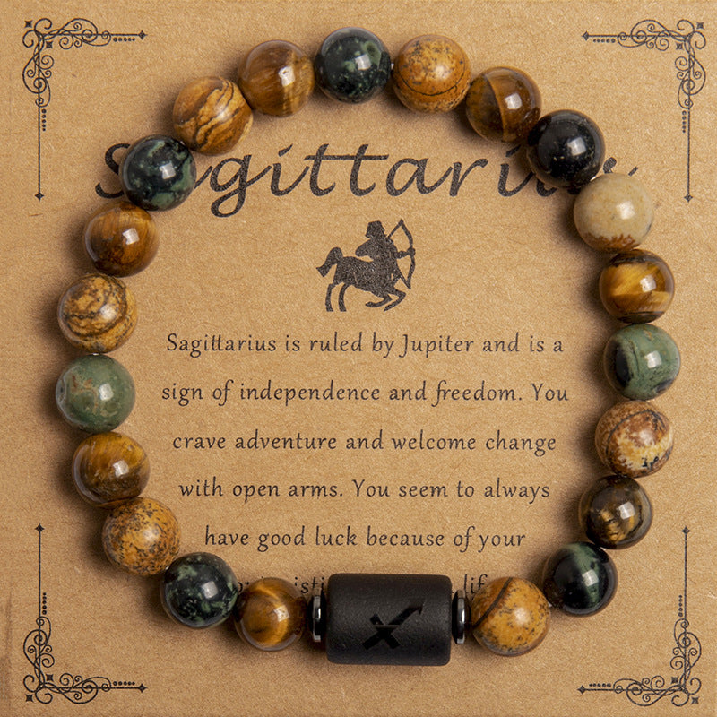 European And American New Natural Picture Tigereye Twelve Constellation Beaded Bracelet