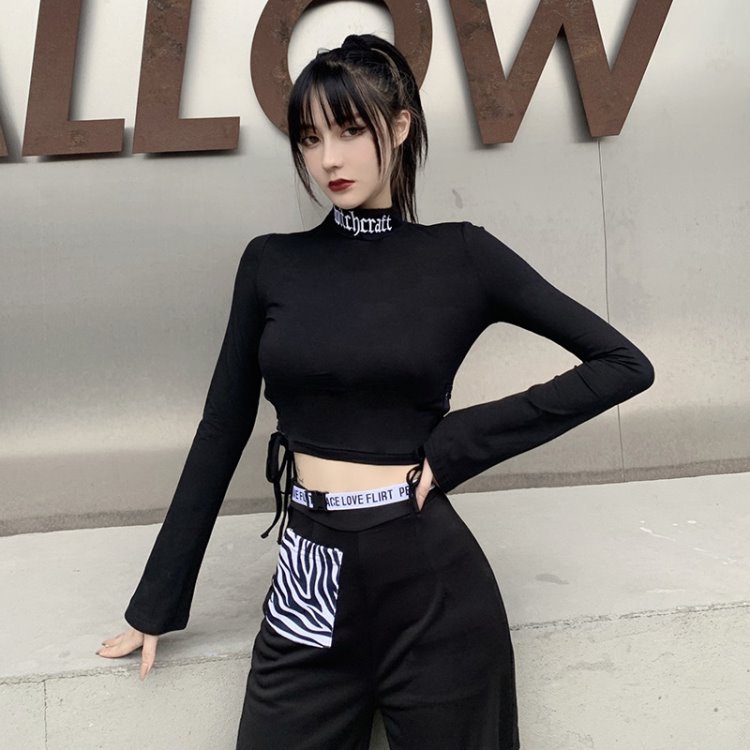 Street Hot Embroidered Tie Blouse Slim Long-sleeved Shirt