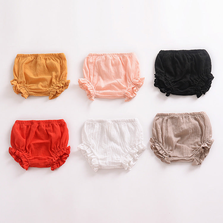 Infant Solid Color Cotton Linen Lace Triangle Casual Shorts