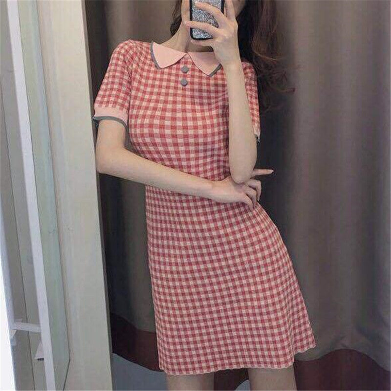 Ladies French Niche Plaid Doll Collar Slim Fit Dress