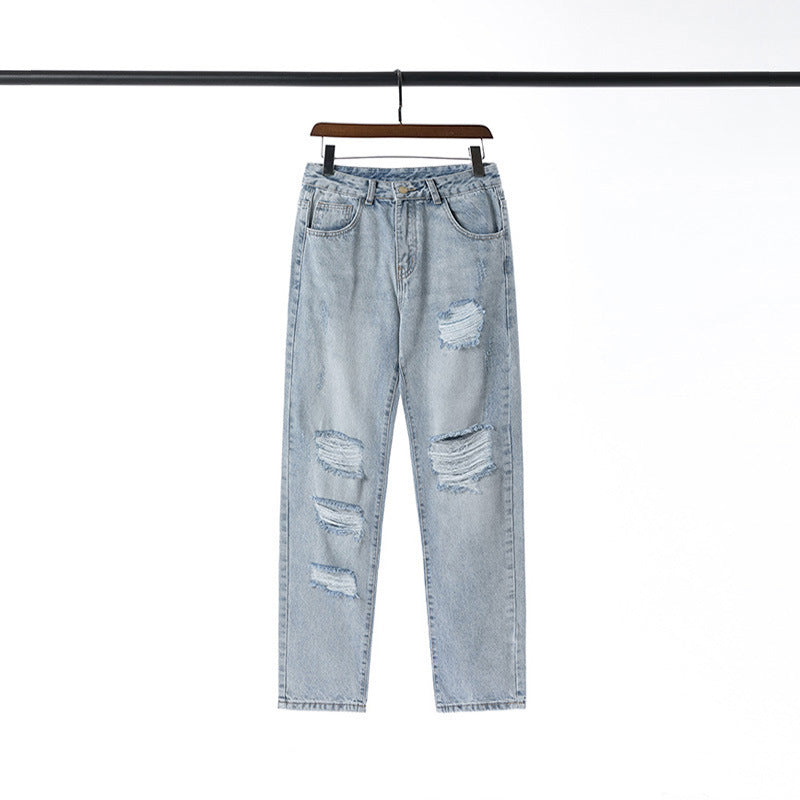 Classic Washed Old Knife Ripped Denim Length