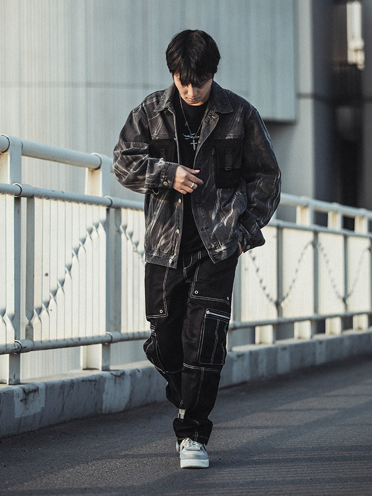 Deconstructed Cargo Men's Straight Wide Leg Pants