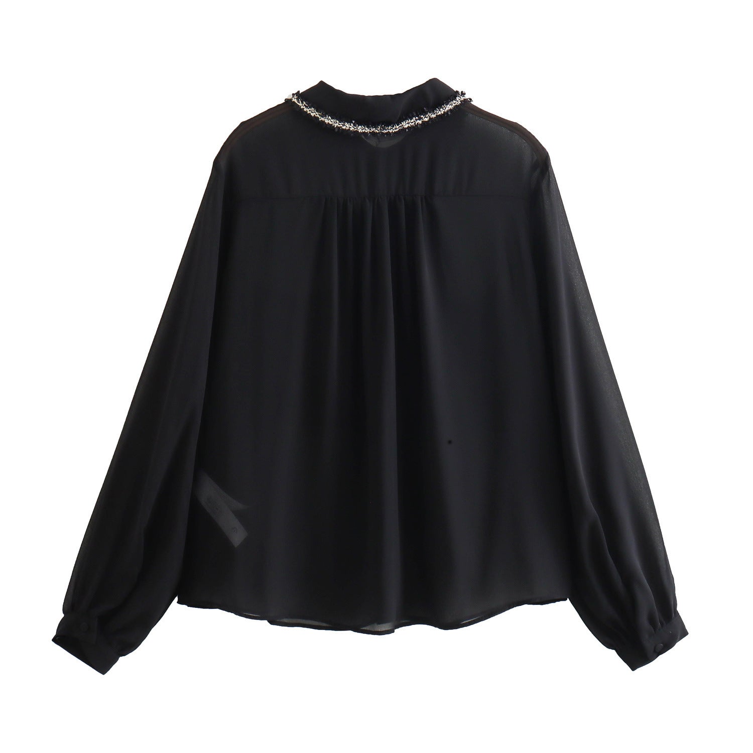 Autumn New European And American Style Texture Patchwork Pocket Decorative Chiffon Loose Shirt