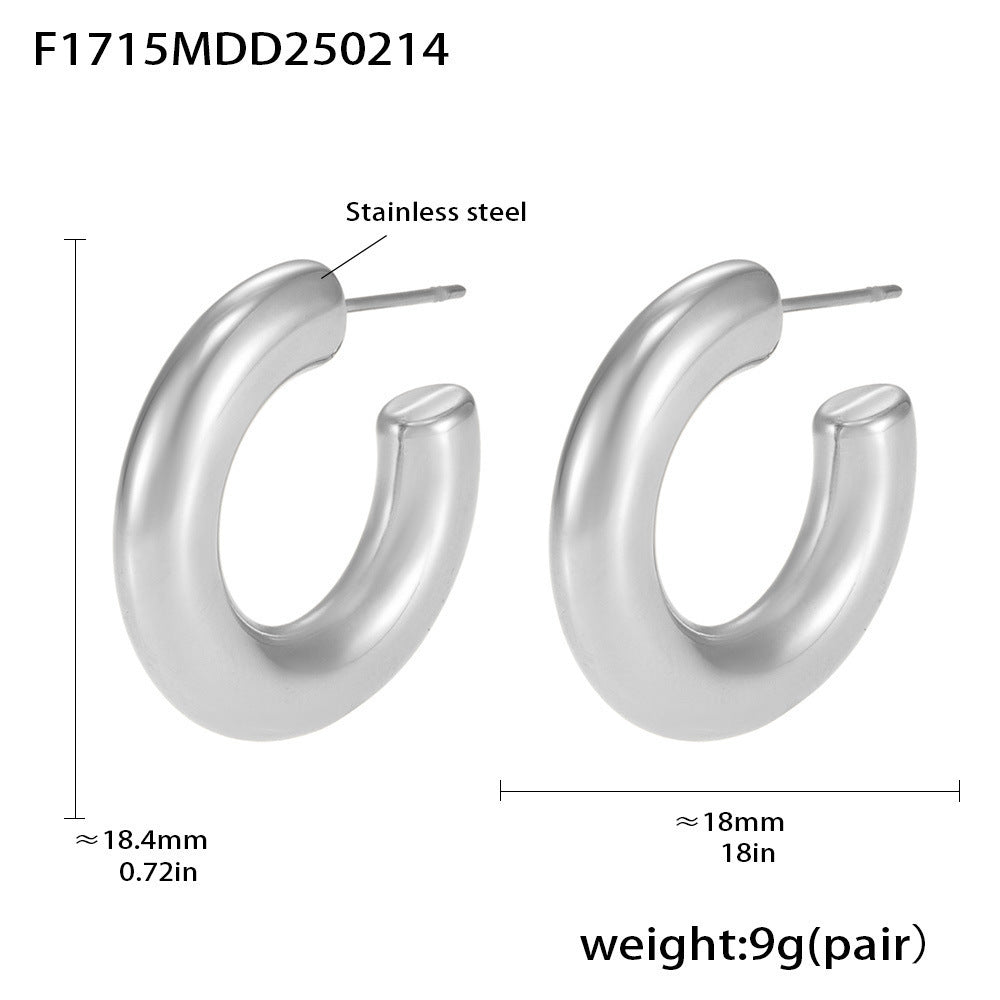 Elegant Minimalist Style C-shaped Earrings French 18K Gold Plating Elegant Ring Glossy Earrings