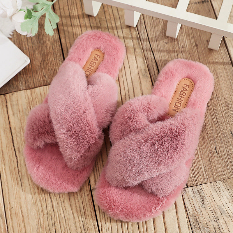 Autumn And Winter Net Red Female Fur Slippers Candy Color